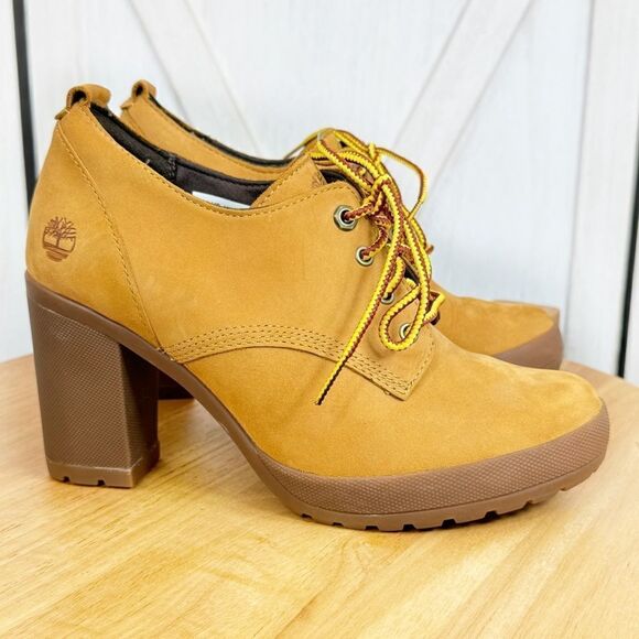Timberland Camdale Oxford Heeled Booties Wheat Nubuck Suede Size 6.5 - Picture 2 of 10